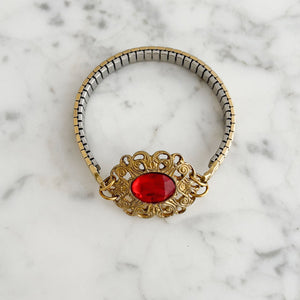 LUKA Italian red crystal brooch stretch watch band bracelet - 