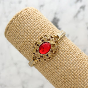 LUKA Italian red crystal brooch stretch watch band bracelet - 