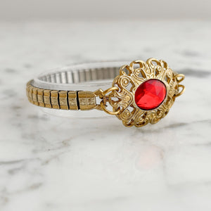 LUKA Italian red crystal brooch stretch watch band bracelet - 
