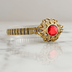 LUKA Italian red crystal brooch stretch watch band bracelet-GREEN BIJOU