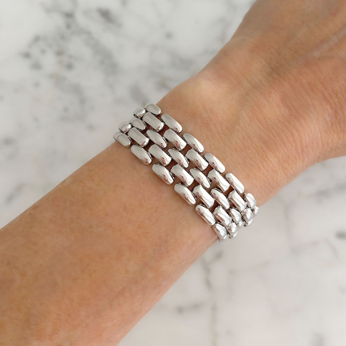 MADDEN vintage 5 row silver tone panther chain bracelet-GREEN BIJOU