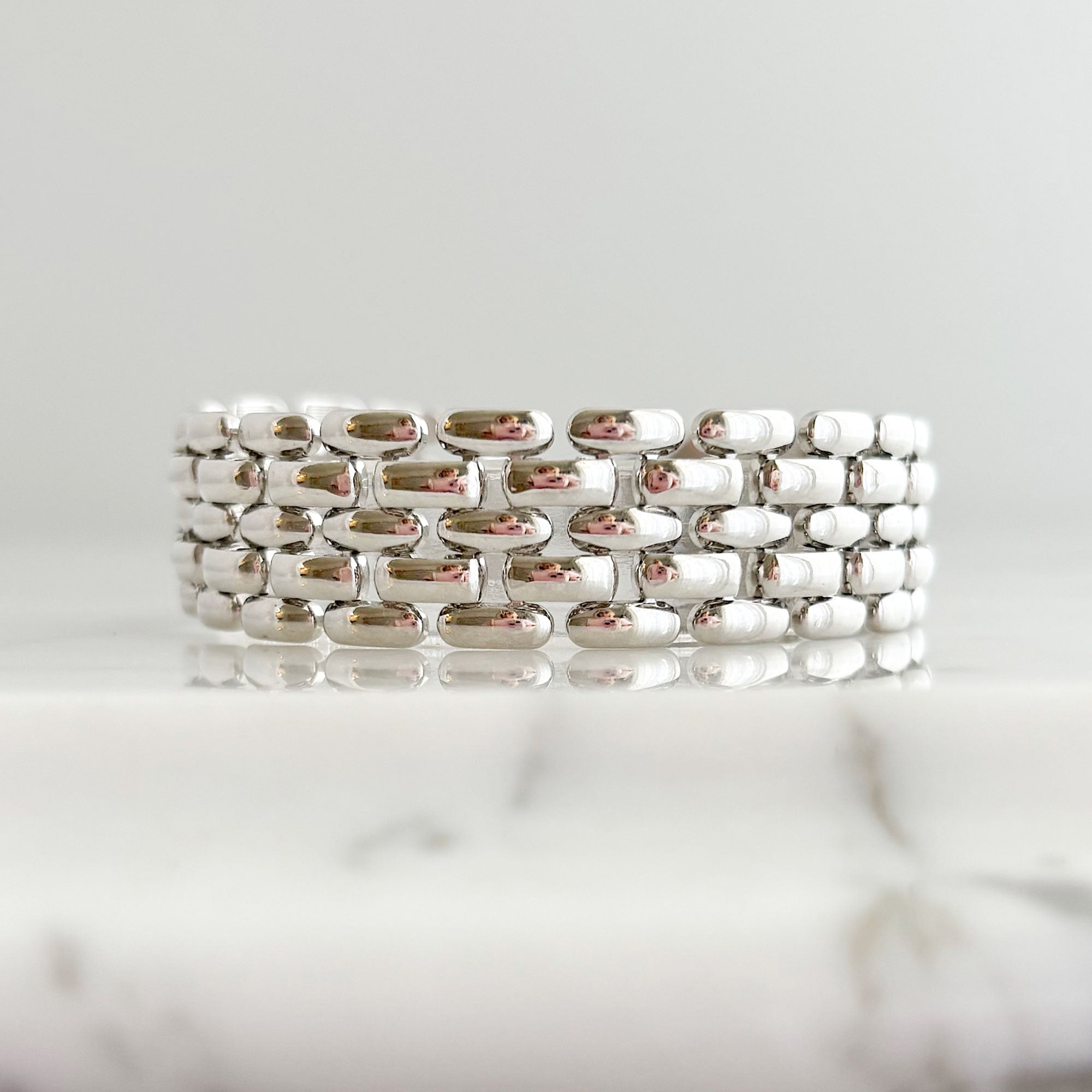 MADDEN vintage 5 row silver tone panther chain bracelet-GREEN BIJOU