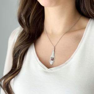 MAGDA Art Deco fire opal cabochon silver pendant necklace - 