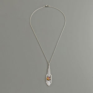 MAGDA Art Deco fire opal cabochon silver pendant necklace - 