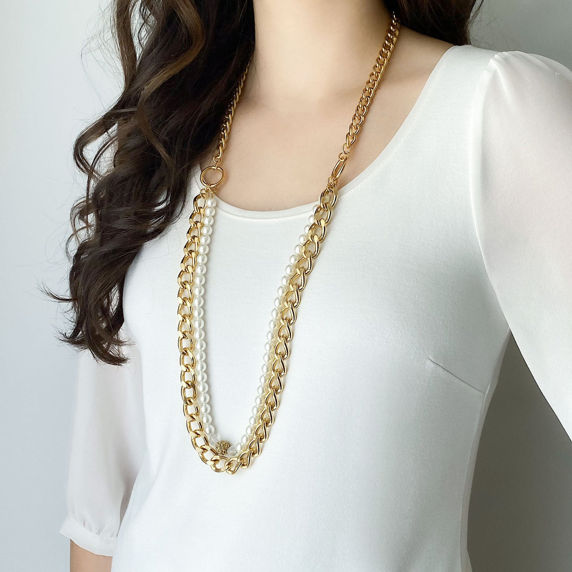 MALA 2 in 1 pearl and gold necklace-GREEN BIJOU