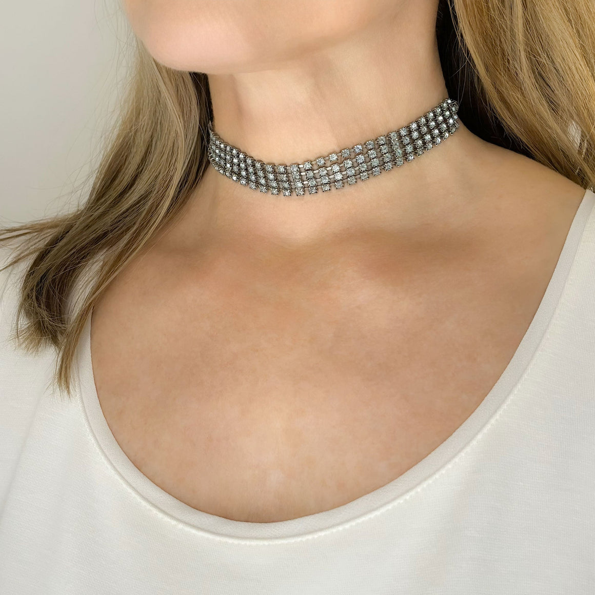 MANNING vintage light blue rhinestone chain choker-GREEN BIJOU
