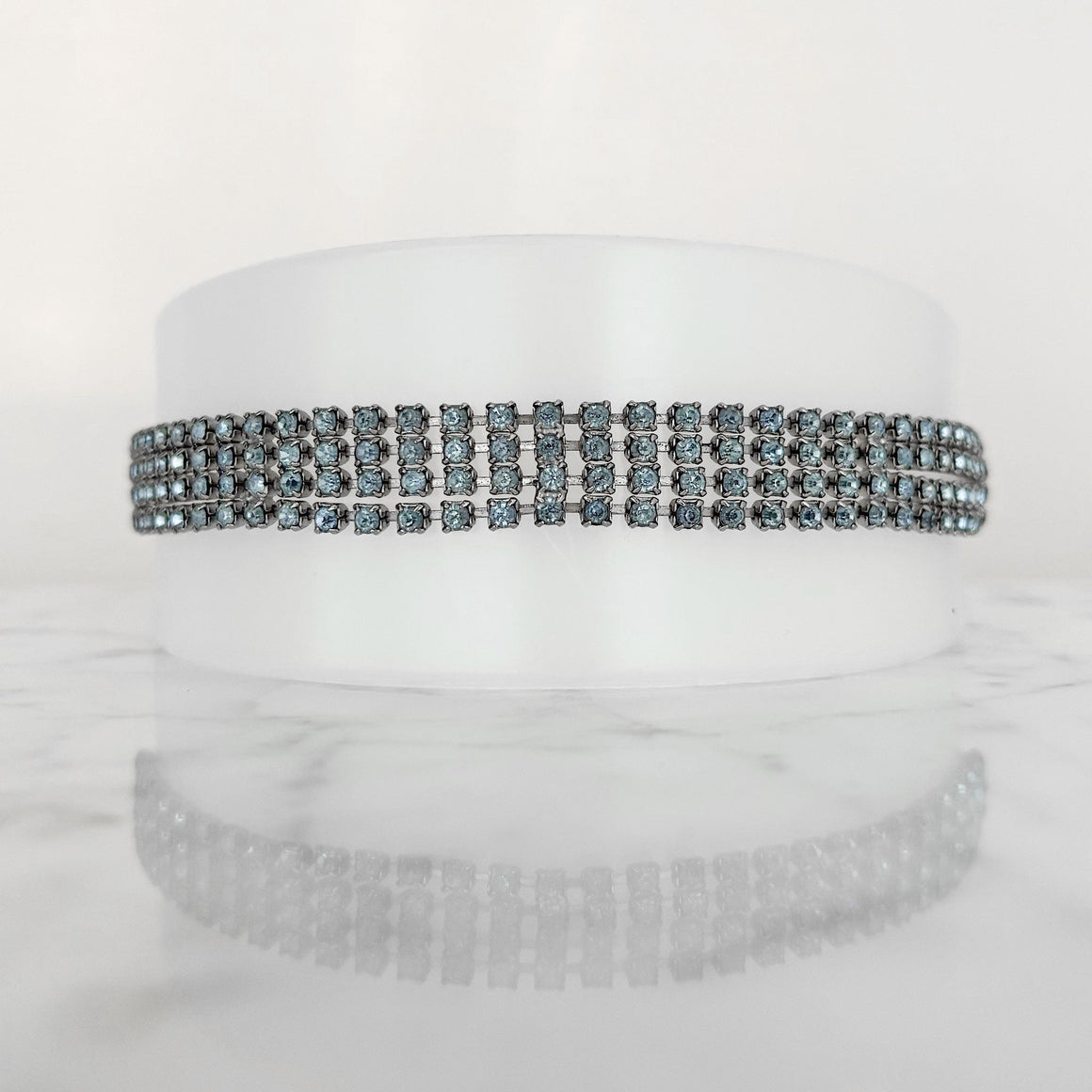 MANNING vintage light blue rhinestone chain choker-GREEN BIJOU