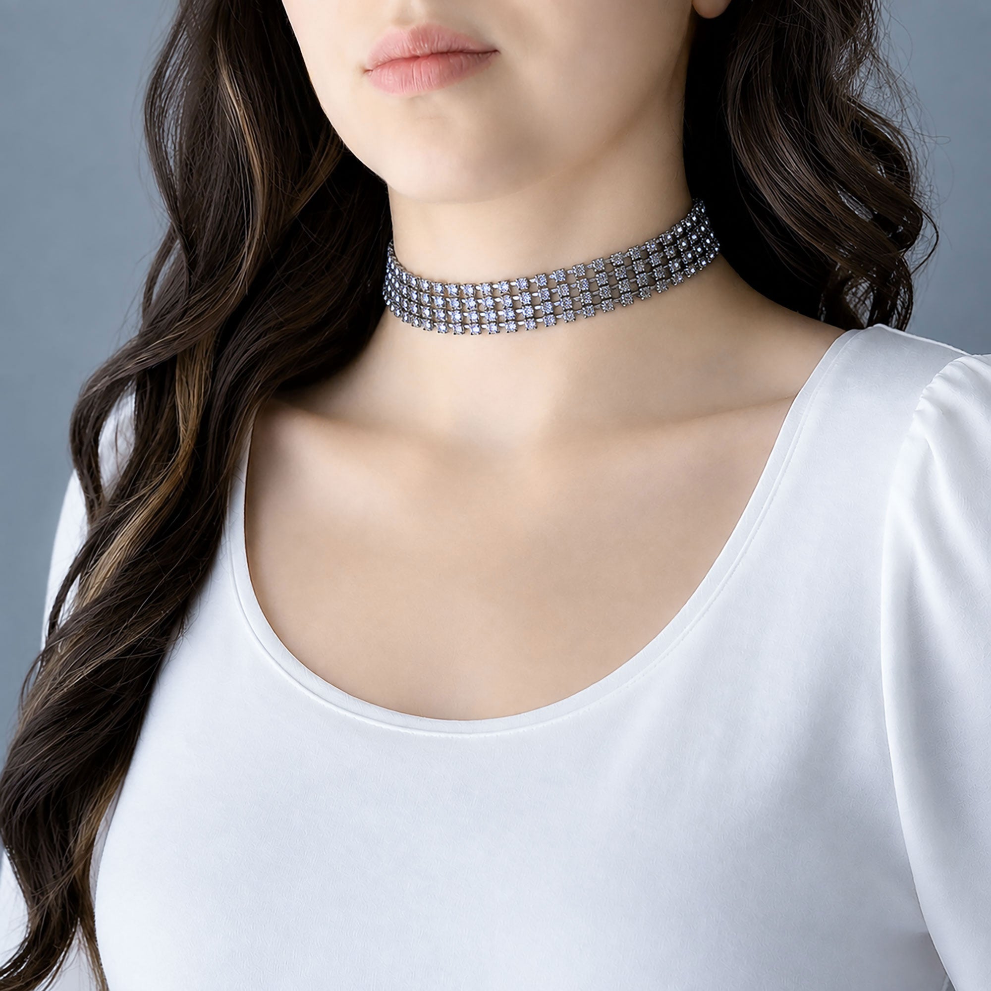 MANNING vintage light blue rhinestone chain choker-GREEN BIJOU