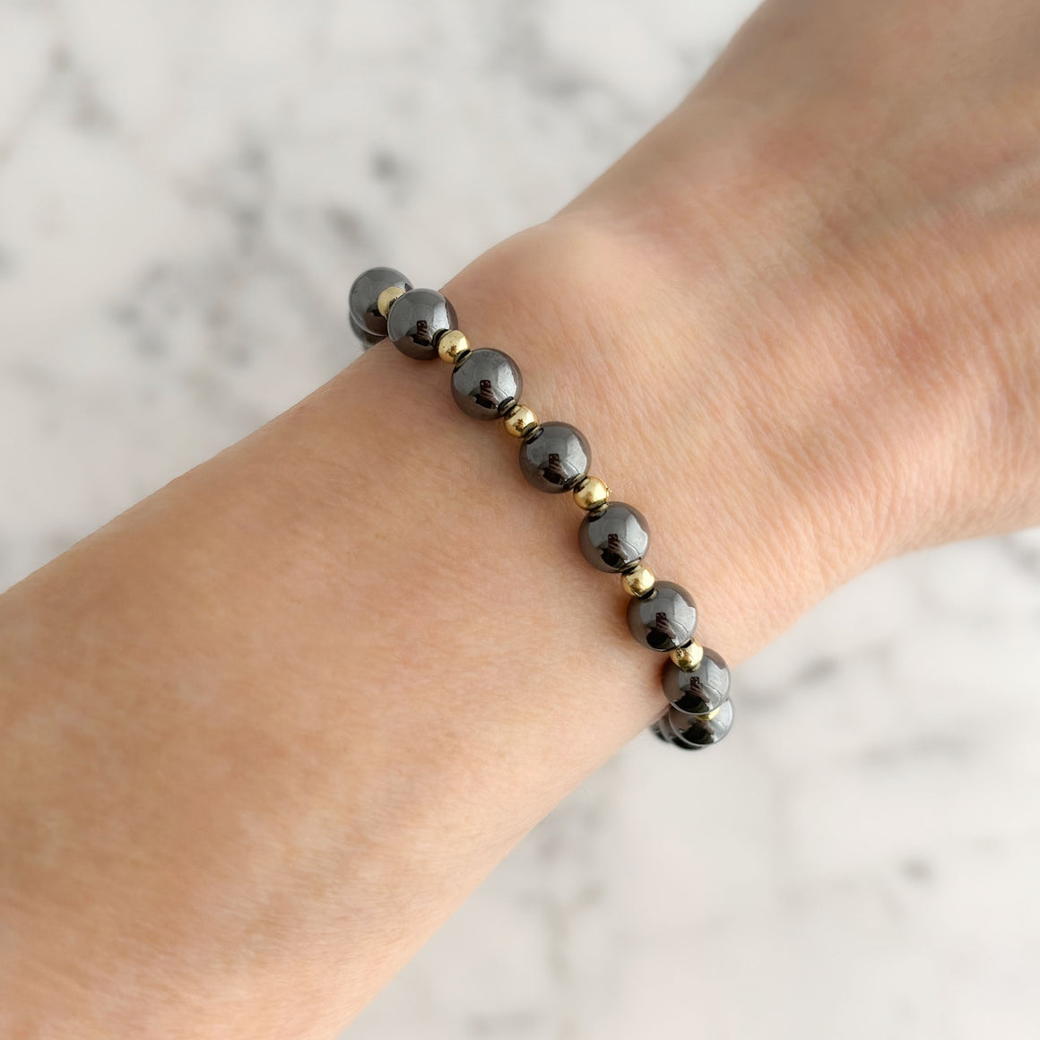 MANNY vintage pure hematite (non-magnetic) beaded bracelet-GREEN BIJOU