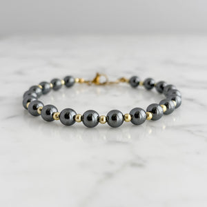 MANNY vintage pure hematite (non-magnetic) beaded bracelet-GREEN BIJOU