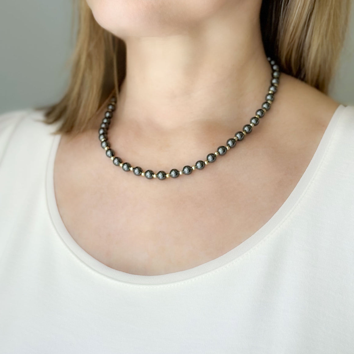 MANNY vintage pure hematite (non-magnetic) beaded necklace-GREEN BIJOU