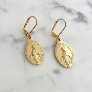 MARY vintage Virgin Mary devotional medal earrings-GREEN BIJOU