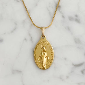 MARY vintage Virgin Mary devotional medal necklace-GREEN BIJOU