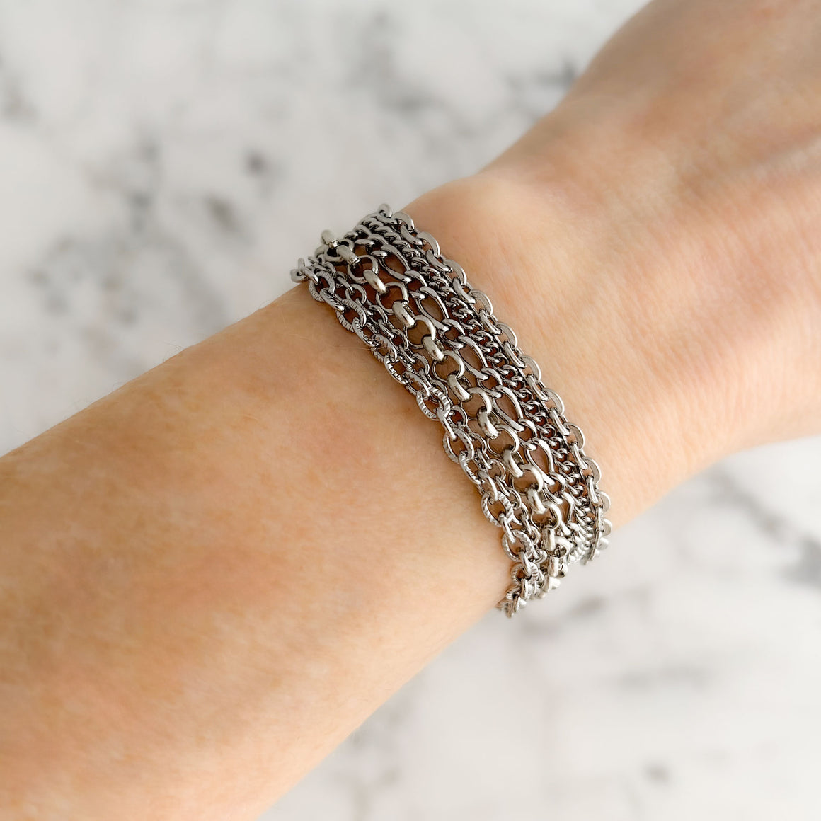 MASON silver multi chain bracelet-GREEN BIJOU