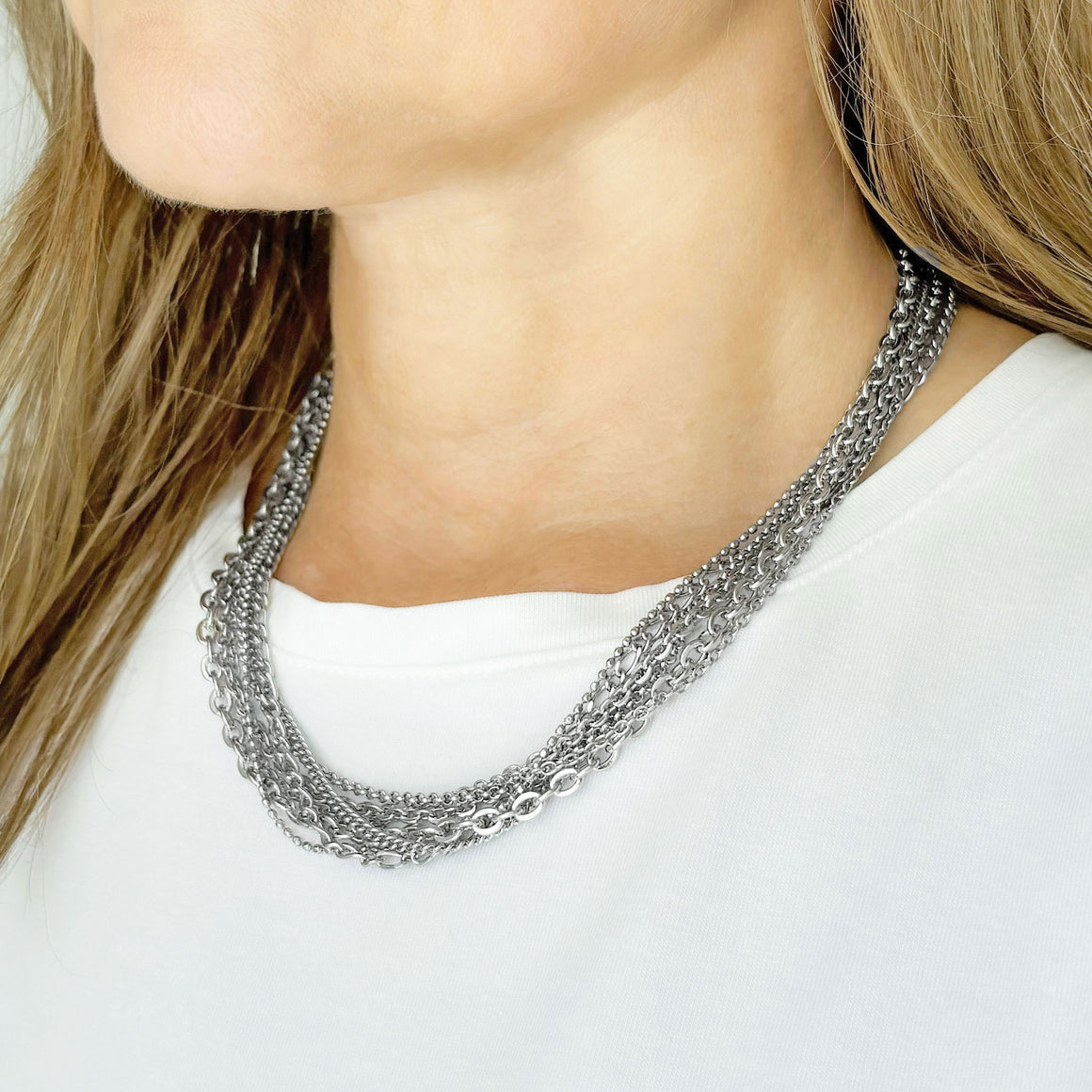 MASON silver multi chain necklace-GREEN BIJOU