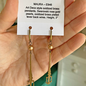 MAURA Art Deco long brass earrings - 