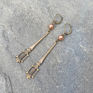 MAURA Art Deco long brass earrings - 