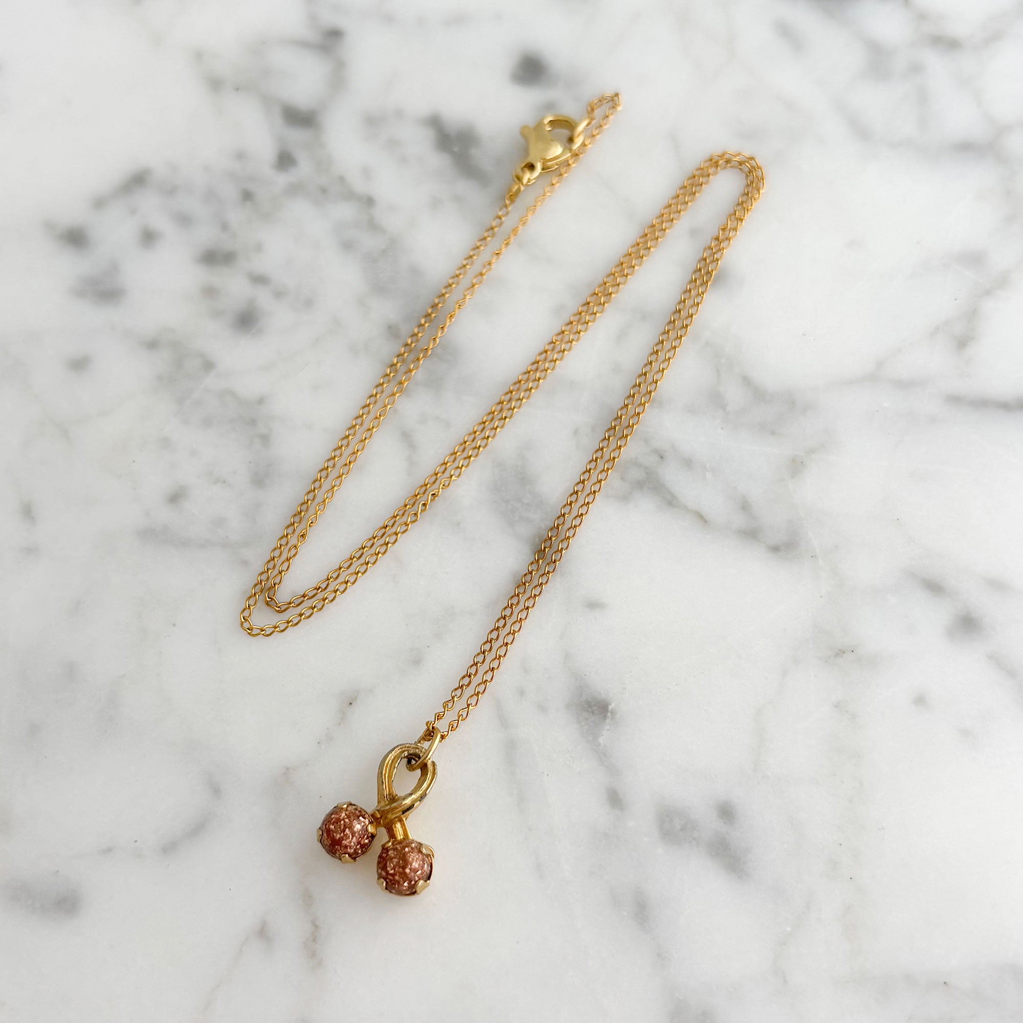 MAUREEN vintage gold tone wishbone pendant on 18kt gp chain-GREEN BIJOU