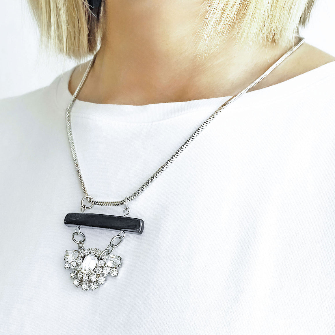 MAXWELL silver crystal necklace-GREEN BIJOU