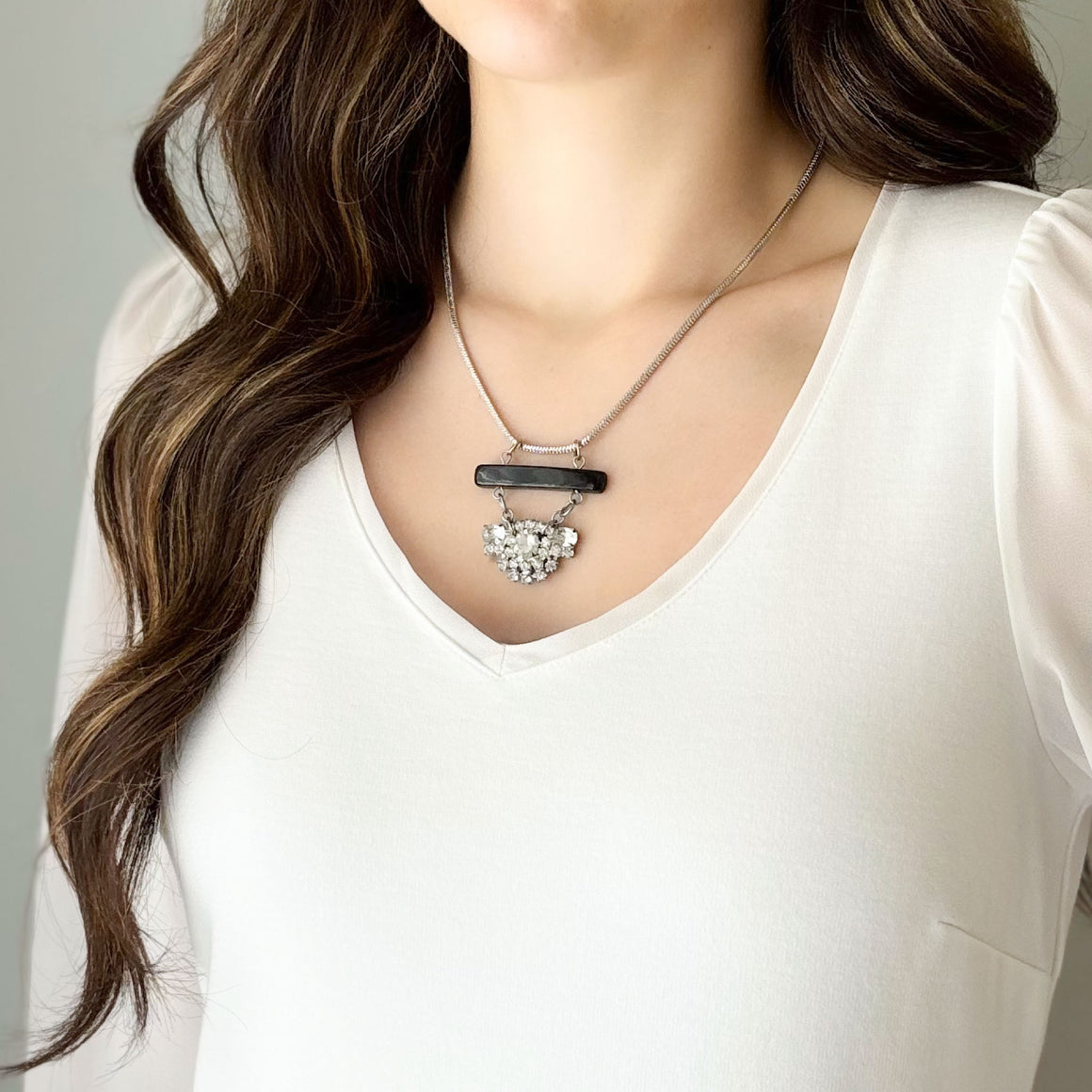 MAXWELL silver crystal necklace-GREEN BIJOU