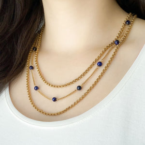 MCGREGOR blue tiger eye beaded gold chain layered necklace - 