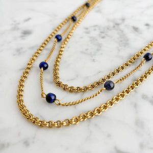 MCGREGOR blue tiger eye beaded gold chain layered necklace - 