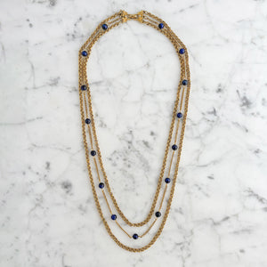 MCGREGOR blue tiger eye beaded gold chain layered necklace-GREEN BIJOU