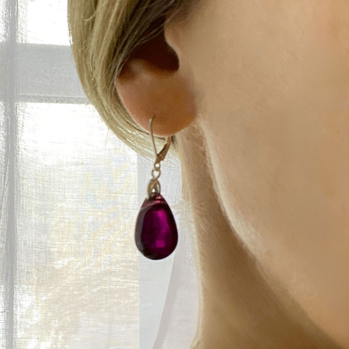 MELANIE antique french amethyst sterling earrings-GREEN BIJOU