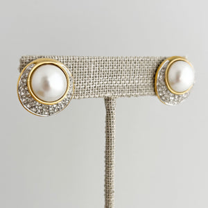 MILLY vintage pavé crystal pearl cabochon gold stud earrings - 