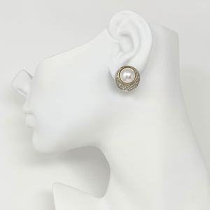 MILLY vintage pavé crystal pearl cabochon gold stud earrings - 