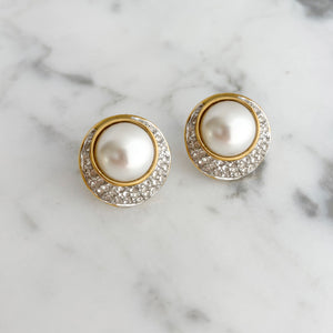 MILLY vintage pavé crystal pearl cabochon gold stud earrings-GREEN BIJOU
