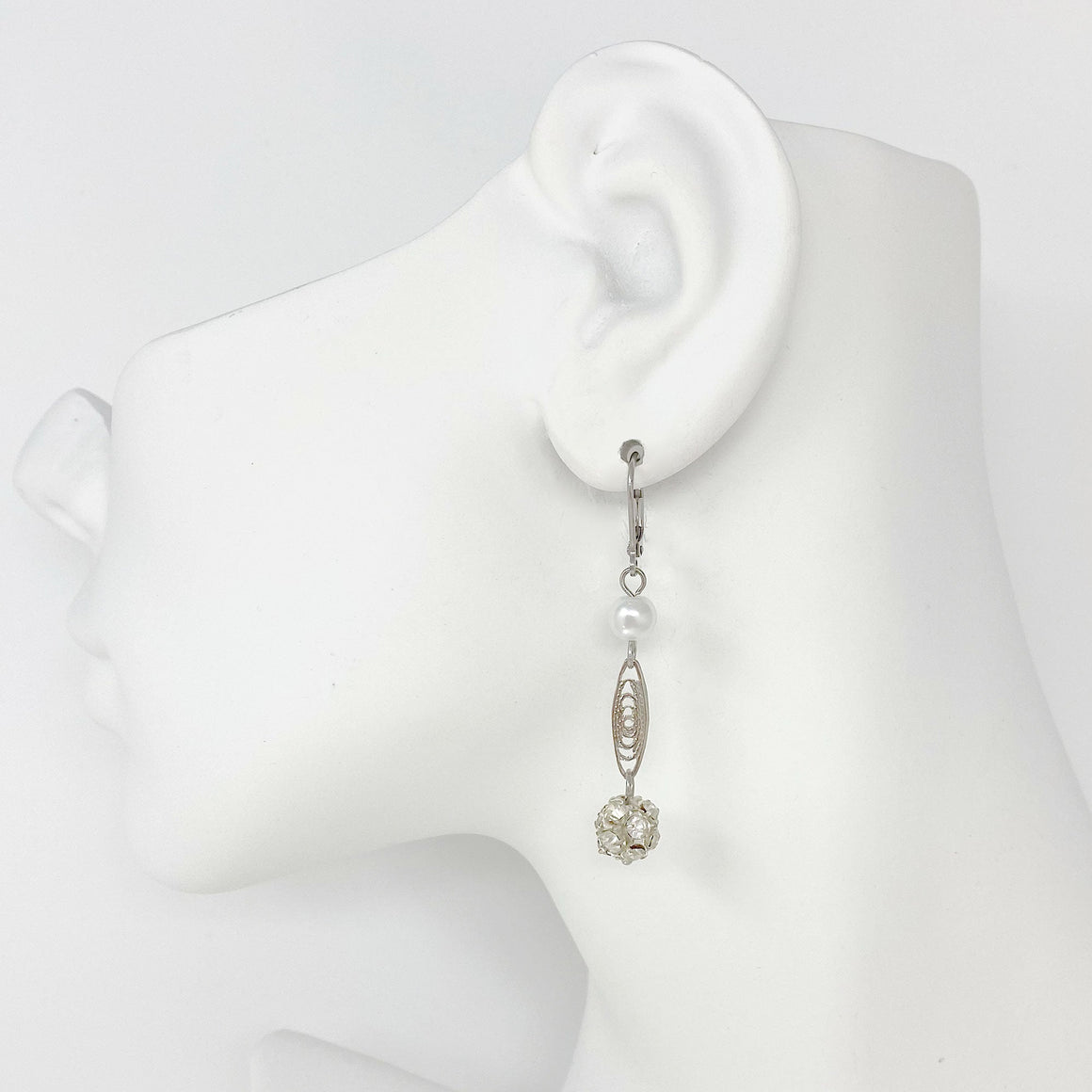 MISSY silver rhinestone ball earrings-GREEN BIJOU