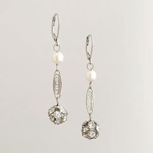 MISSY silver rhinestone ball earrings - 