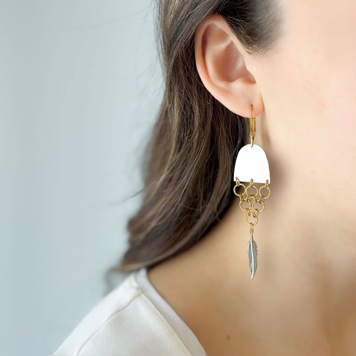 MONOHAN silver and brass fishtail earrings-GREEN BIJOU