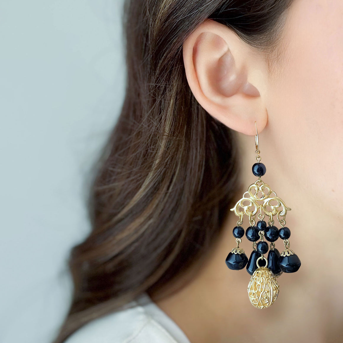 MONTROSE vintage gold and black chandelier earrings-GREEN BIJOU
