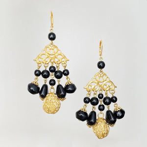 MONTROSE vintage gold and black chandelier earrings-GREEN BIJOU