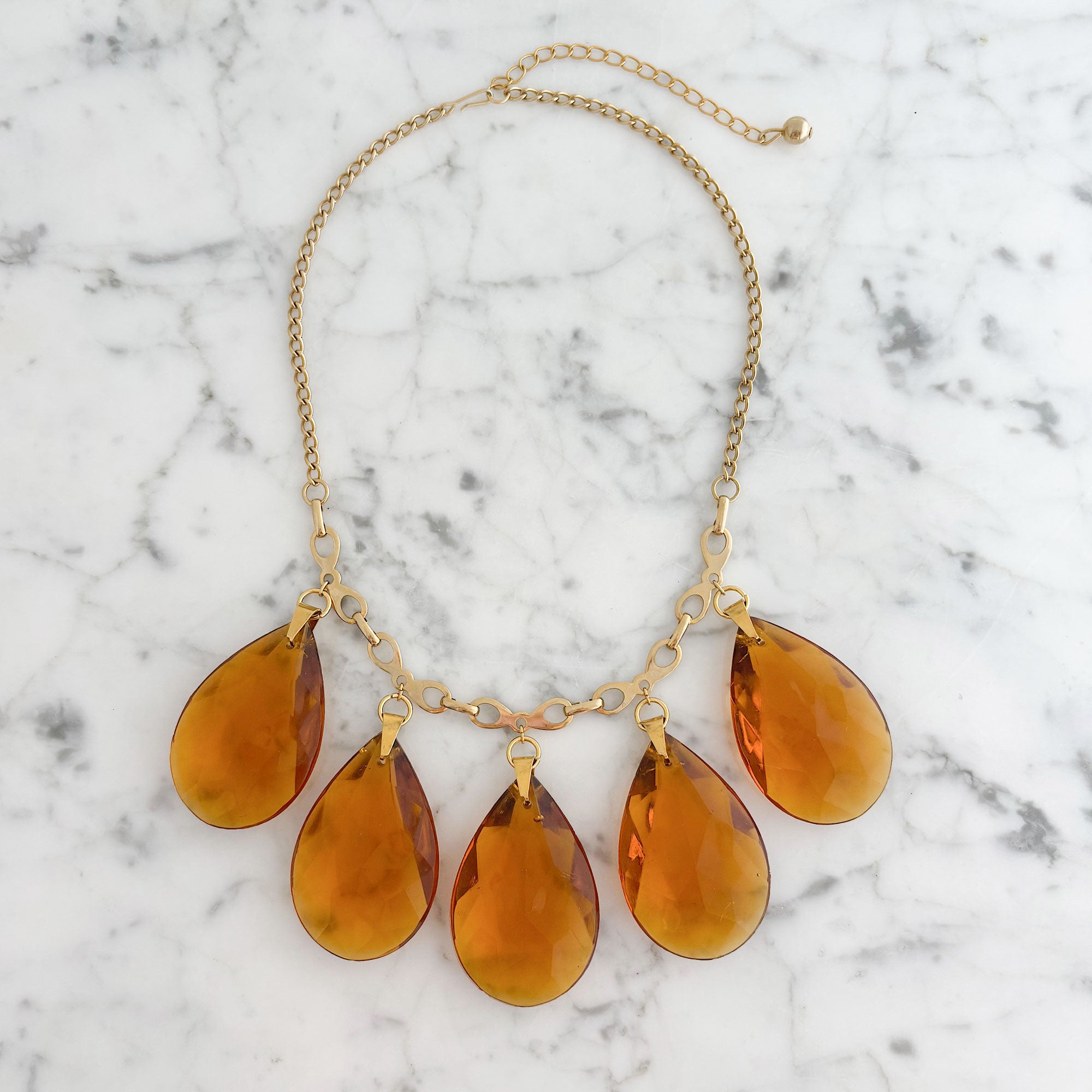 JAQUEN gold and orange topaz teardrop crystal bib necklace