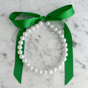 DOTTY emerald green ribbon pearl necklace - 