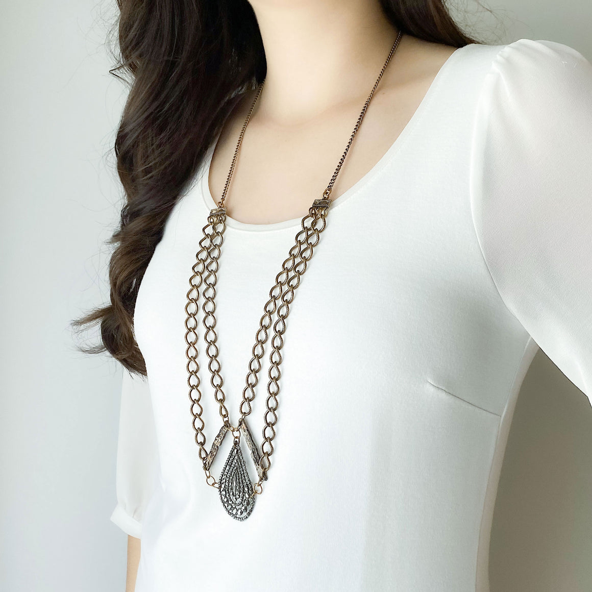 FILIP antique French steel-cut half buckle statement necklace
