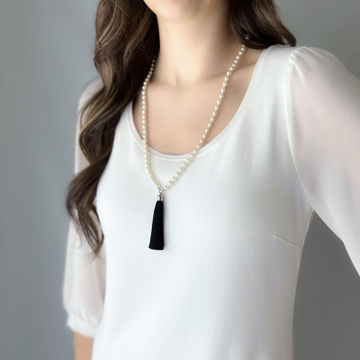 THOMSON pearl and black tassel necklace-GREEN BIJOU