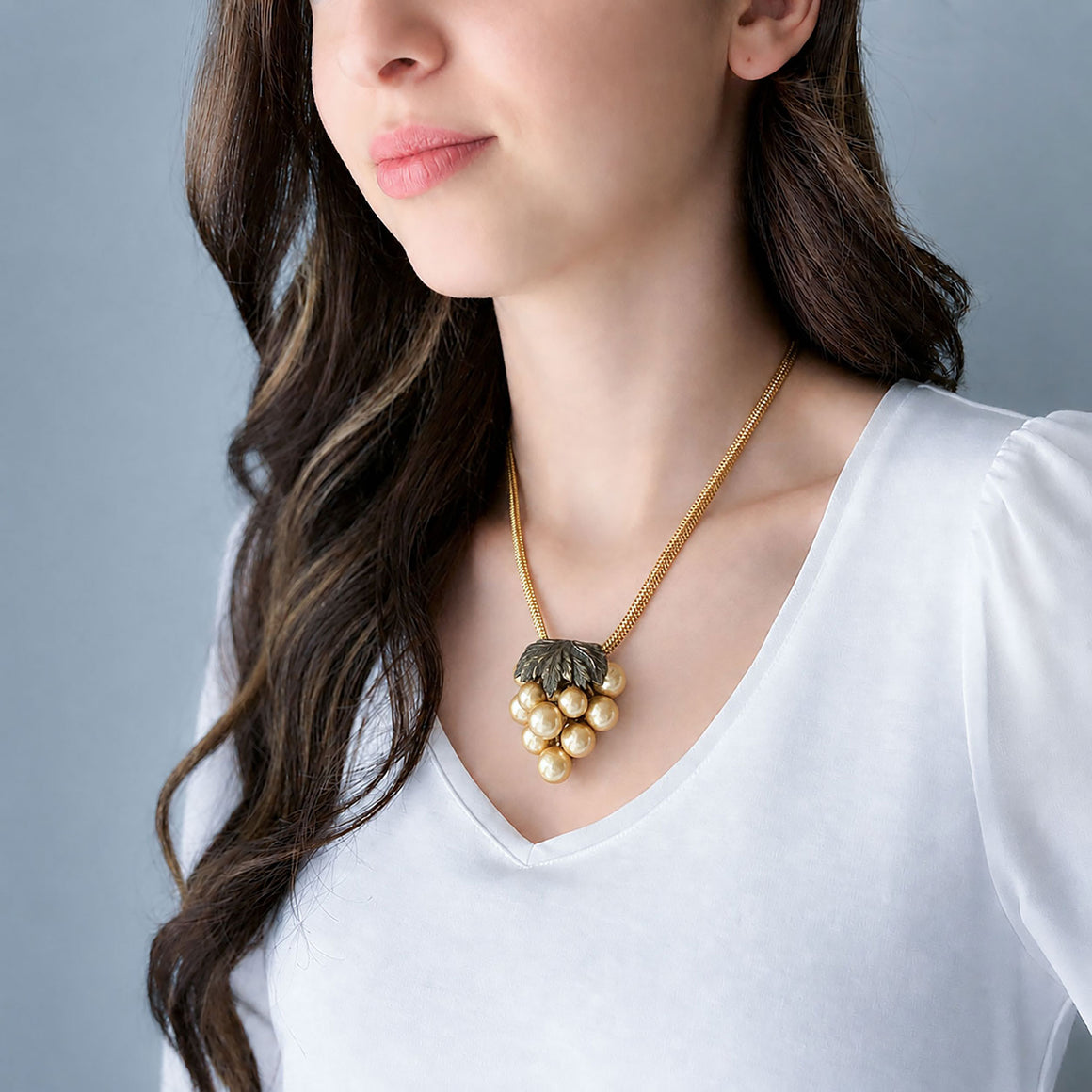 NADRA antique bronze and pearl cluster dress clip necklace-GREEN BIJOU