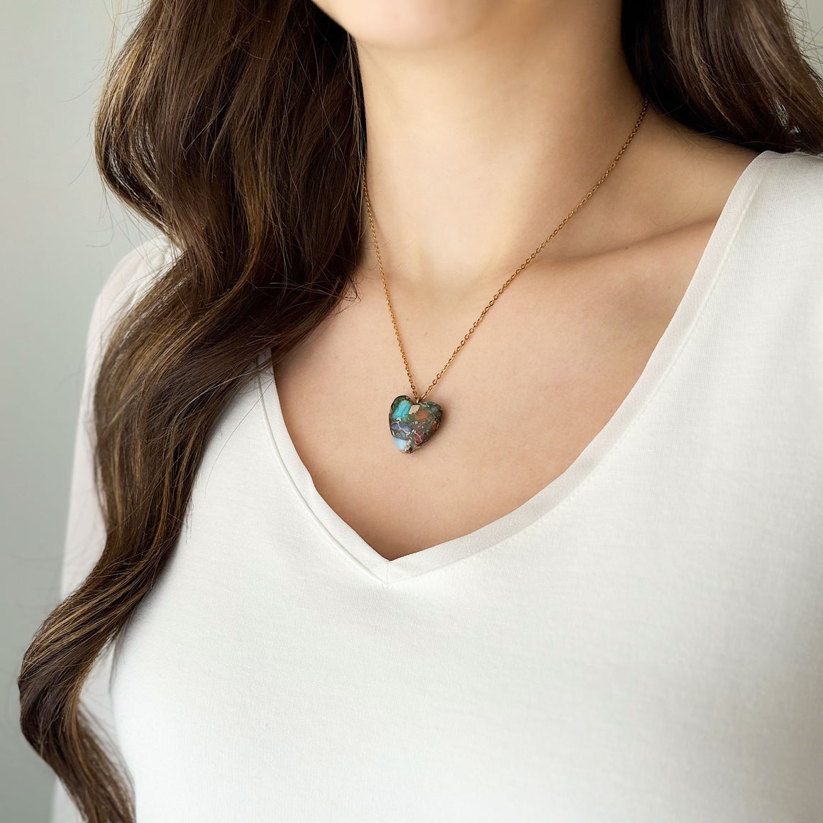 NASH heart shaped Jasper pendant necklace-GREEN BIJOU