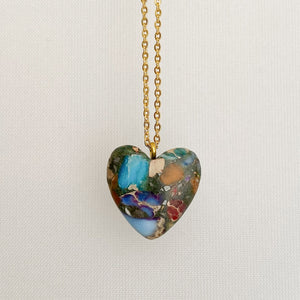 NASH heart shaped Jasper pendant necklace-GREEN BIJOU