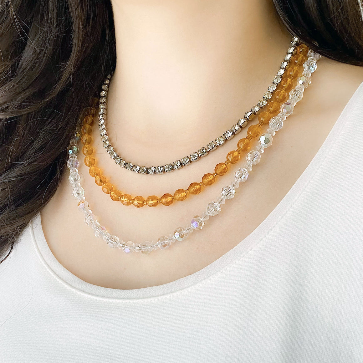 NIKOLA aurora borealis and topaz crystal rhinestone necklace-GREEN BIJOU