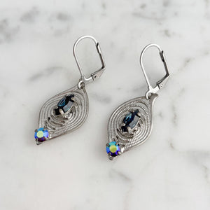 NORMA vintage silver tone filigree blue rhinestone earrings - 