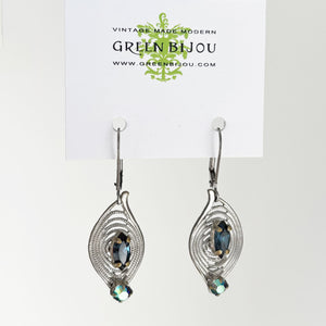NORMA vintage silver tone filigree blue rhinestone earrings - 