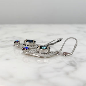 NORMA vintage silver tone filigree blue rhinestone earrings - 