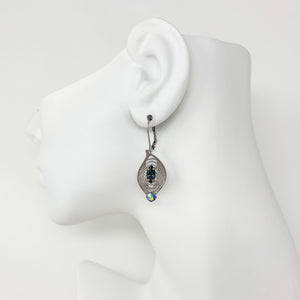NORMA vintage silver tone filigree blue rhinestone earrings - 