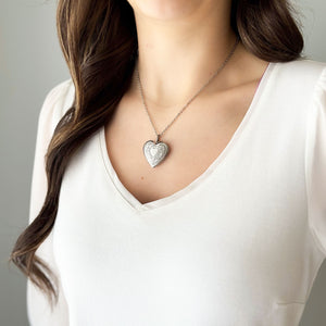 OCTAVIA silver etched heart locket necklace - 