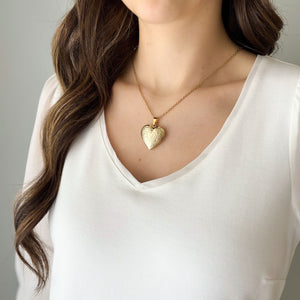 ODELIA gold etched heart locket necklace - 